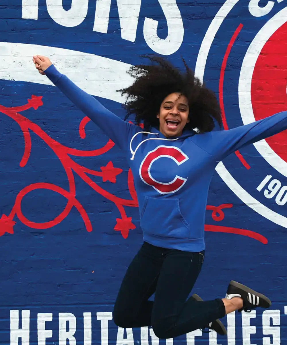 Chicago Cubs fan jumping for joy - mobile version